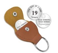 19 Years Sobriety Coin One Day at a Time AA Chips and Medallions with PU Leather Keychain Sobriety Gifts for Celebrating Alcoholics Anonymous Recovery Sobriety Gifts for Men Women