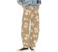 1901 SOCIETY Womens Barrel Jeans Baggy Mid-Low Rise Jeans Y2k Floral Printed Denim Leopard Pants Ankle Boyfriend Denim Pants, Khaki, Large