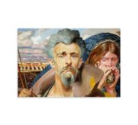 1906 Music - Central Section of The Triptych Poster by Jacek Malczewski, Symbolism Artwork with Bearded Figure, Female Holding Bird, And Landscape Scenery Wall Art Picture Painting Canvas Prints Artwo