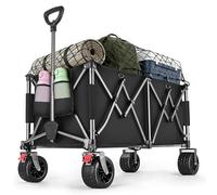 190L Festival Trolley on Wheels, Folding Wagon, Portable Camping Cart, Camping Trolley Foldable for Beach Outdoor Garden Shopping Fishing, Ultra Wide Wheels Classic Black