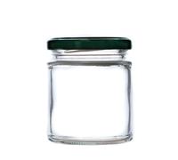 190ml Deluxe Glass Food Jam Jars with Airtight Lids suitable for Marmalade, Honey and Home Preserving (Green Lid, Pack of 100)
