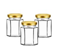 190ml Hexagonal Glass Jars with Gold Twist-Off Lids (Pack of 100) | Honey, Jam & Chutney Storage | J&B