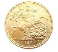 1911-1919 King George V British Sovereign Gold Coin Replica，1911 | St. George & Dragon, 7 Year Dates, Collector's Piece, Gold Finish, Historical Commemorative
