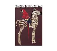 1912 Parrot & Zebra Munich Zoo Vintage Illustration Print Canvas Poster Wall Art Decor Print Picture Paintings for Living Room Bedroom Decoration 16x24inch(40x60cm)