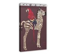 1912 Parrot & Zebra Munich Zoo Vintage Illustration Print Canvas Poster Wall Art Decor Print Picture Paintings for Living Room Bedroom Decoration 08x12inch(20x30cm)