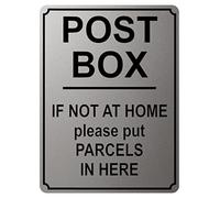 1914 POST BOX IF NOT A HOME please put PARCELS HERE Metal Aluminium Plaque Sign (197x141mm, Silver Satin Matt)