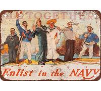 1915 Wwi Naval Recruiting Metal Tin Sign 8X12 Inches