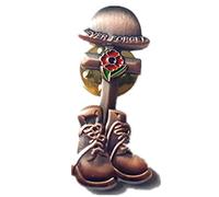 1918-2018 100TH ANNIVERSARY WWI VICTORY Brown Cross and Boot Red Poppy Badge (bronze)