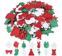 192 Pcs Christmas Glitter Foam Stickers Self-Adhesive Christmas DIY Foam Craft Kits Santa Claus, Christmas Tree, Snowman, Bell, Elk, Bow, for Kids' Art Projects, Cards, Party Decorations,3 Color
