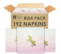 192 x Bulk Pack Unicorn Party Napkins, Premium Affordable Pastel Serviettes for Kids Pink Themed Birthdays Gold Foil Design, 5’ x 5’