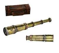 1920 Antique Brass Spyglass Telescope 15-inch with Premium Leather Case, Collapsible 15x Clear Vision, Vintage Pirate & Explorer Collectible for Sailing, Birdwatching, Home & Ship Decor | Super7One