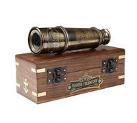 1920 Dollond London Brass Maritime Telescope - 15” Vintage Nautical Spyglass Pirate Telescope Antique Look - Solid Brass Mounted Scope with Wooden Box