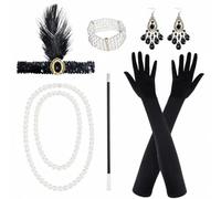 1920s Accessories for Women, 8 Piece Flapper Costume Set in Black