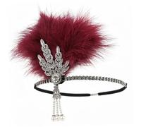 1920s Accessories for Women: Pearl Rhinestone Flapper Headband, Claret | Vintage Ostrich Design, Pearl Rhinestone Accents, Ideal for Harlem Nights, Parties