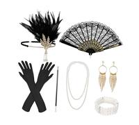1920s Accessories Set with Headband Necklace Bracelet Earrings Gloves for Women Vintage Costume Jewelry- Style A