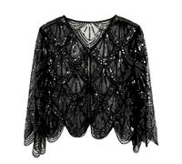 1920s Art Deco Sequin Beaded Shawl Wrap Flapper Wedding Cape Evening Party Cover Up For Women #1202