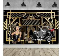 1920s Backdrop Black and Gold Photography Backdrop Roaring 20s Birthday Party Background Photo Booth Prop for Wedding Art Vintage Dance, 6.1 x 3.6 Feet