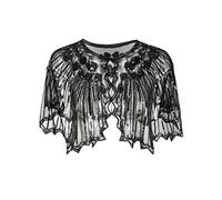1920s black shawl gatsby bolero sequin cape shrug wrap for women ladies flapper art deco vintage dress costume (Black, One Size)