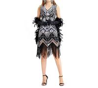 1920s Dresses for Women Clearance,Ladies Beaded Sequins V-Neck Ball Fringe Dresses Hand Embroidered Dress Banquet Small Dresses 1920s Gatsby Flapper Dress Nightclub Style Party Prom Mini Dress S-4XL