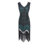 1920S Dresses for Women Flapper Dress for Women 8Pcs Fringed Sequin Dress with 20s Accessories Headpiece Gloves Pearl Necklace Bracelet Fishnet Tights Earrings Folding Fan for Party (Green, S)