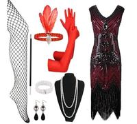 1920s Dresses for Women, Flapper Dress with Sequins Beaded Fringed Mesh Stockings, 20s Accessories Mafia Costume Ladies