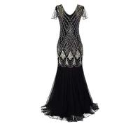 1920s Dresses for Women Gatsby Flapper Dresses Vintage V Neck Beaded Sequin Mermaid Hem Dress Formal Evening Party Dress Plus Size Cocktail Maxi Gown Prom Halloween Fancy Dress Costume Gold