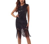 1920S Dresses for Women Sequin Dress Great Gatsby 1920's Cocktail Party Sequin Tassel Flapper Dress Vintage Tassel Dresses for Women Flared A-Line Swing Evening Party M Black