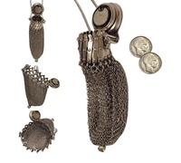 1920's English Coin Purse | Vintage Metal Chain Mail Mesh Coin Purse | 1920s Antique Coin Purse, Twist Gate Top Mesh Chatelaine Coin Purse, Extending Silver Coin Purse Retro Coin Pouch