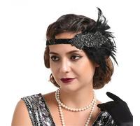 1920s Feather Headband, 20s Beaded Showgirl Headpiece Women's Feather Headpiece(Color4)