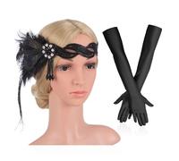 1920s Feather Headband - Modern Women's Accessory, 1 Pair of Gloves, Women's Hair Accessory
