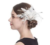 1920s Flapper Black Feather Headpiece Hair Clip Pin Crystal Roaring 20s Feather Hair Clip Gatsby Party Prom Hair Jewelry for Women and Girls Wedding Party Costume