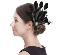 1920s Flapper Black Feather Headpiece Hair Clip Pin Crystal Roaring 20s Feather Hair Clip Gatsby Party Prom Hair Jewelry for Women and Girls Wedding Party Costume