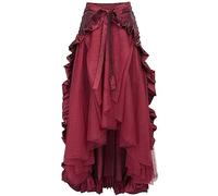 1920s Flapper Dress Gothic Women Vintage Steampunk Pirate Court Lace Up Renaissance Halloween Costume Retro Victorian Tiered Mesh Ruffle Layered Swing Skirt Wine