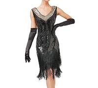 1920s Flapper Dress,Ladies Deluxe Flapper Costume 1920's Party Dress All-Over Fringe Mini Dresses Vintage Accessories for Women (0418A-Black, XL)