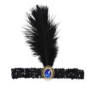 1920s Flapper Feather Headband PeacockFeather Sequins Headband Vintage Rhinestone Tassel Hair Accessories Feathered Fascinator Black Feather Headpiece Headwear for Women Girls (Blue, One Size)