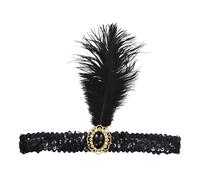 1920s Flapper Feather Headband PeacockFeather Sequins Headband Vintage Rhinestone Tassel Hair Accessories Feathered Fascinator Black Feather Headpiece Headwear for Women Girls (Black, One Size)