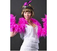 1920s Flapper Girl Bright Pink Charleston Style Fancy Dress Feather Boa