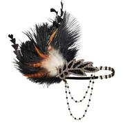 1920s Flapper Headband 1920s Headpiece Black Brown Feather Headband Roaring 20s Costumes Gatsby Headpiece for Women Crystal Tassel Vintage Fascinator Showgirl Hair Band Themed Party Halloween Costume