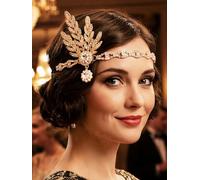 1920s Flapper Headpiece, Art Deco Rhinestone Headband for Women, Sparkling Crystal Flapper Accessories with Pearl and Alloy, Vintage Roaring 20s Hair Piece for Wedding Party Costume