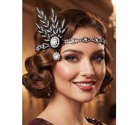 1920s Flapper Headpiece, Art Deco Rhinestone Headband for Women, Sparkling Crystal Flapper Accessories with Pearl and Alloy, Vintage Roaring 20s Hair Piece for Wedding Party Costume