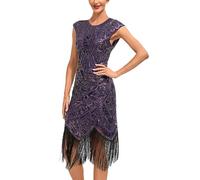 1920s Flapper Sequin Fringed Dress Roaring 20s Fancy Dress Gatsby Costume Dress Vintage Beaded Evening Dresses Purple