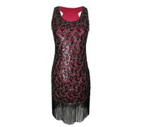 1920s Flapper Sequin Tassel Dress - Red S