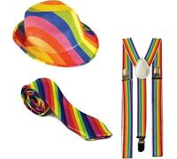 1920s Gangster Costume Set Trilby Hat Tie Braces Mobster Al Capone Fancy Dress (Rainbow Set)