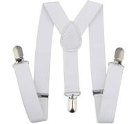 1920s Gangster Costume Set Trilby Hat Tie Braces Mobster Al Capone Fancy Dress (White Suspender Braces)