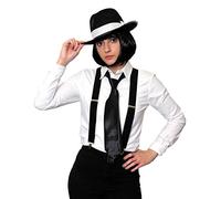 1920S GANGSTER FANCY DRESS FOR LADIES - INCLUDING WIG, BRACES, TRILBY & TIE (BLACK, 60CM)