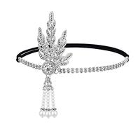 1920s Headband Flapper Headpiece Great Gatsby Accessories Women Gatsby Headband Girls Vintage Themed Party Costume Roaring Fascinator Silver Leaves Headpiece Flapper Girl Hat Pearl Tassel