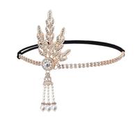 1920s Headband Flapper Headpiece Great Gatsby Accessories Women Gatsby Headband Gold Leaves Headpiece Girls Vintage Themed Party Costume Roaring Fascinator Flapper Girl Hat Pearl Tassel