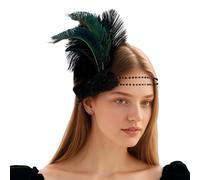 1920s Headband Great Gatsby Accessories Women Feather Headpiece Fascinators Flapper Headband 1930s Accessories for Women Vintage Rhinestones Chain Party Gatsby Headpiece(Black, One Size)