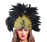 1920s Headbands Black Rhinestone Crystal Feather Hairband Vintage Feather Headwear Flapper Headpiece 20s Beaded Feather Hairband Hair Accessory for Carnival Costume Party Valentines (Gold, One Size)