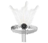 1920s Headpiece Flapper Headpiece Vintage 1920s Headband Wedding Headpiece Cocktail Headband For Wedding 1920s Headpiece Vintage Carnival Headpiece Fashion Sequins Party Decoration (White, One Size)